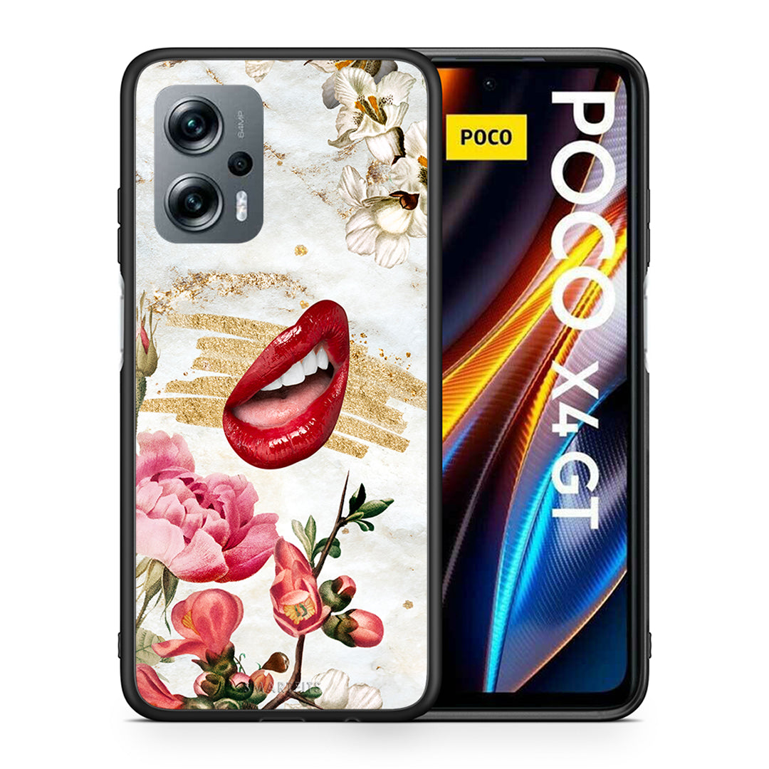 Θήκη Xiaomi Poco X4 GT Red Lips από τη Smartfits με σχέδιο στο πίσω μέρος και μαύρο περίβλημα | Xiaomi Poco X4 GT Red Lips case with colorful back and black bezels