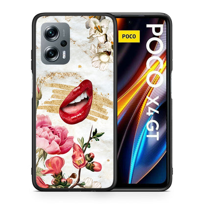 Θήκη Xiaomi Poco X4 GT Red Lips από τη Smartfits με σχέδιο στο πίσω μέρος και μαύρο περίβλημα | Xiaomi Poco X4 GT Red Lips case with colorful back and black bezels