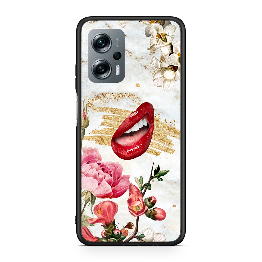 Xiaomi Poco X4 GT Red Lips θήκη από τη Smartfits με σχέδιο στο πίσω μέρος και μαύρο περίβλημα | Smartphone case with colorful back and black bezels by Smartfits