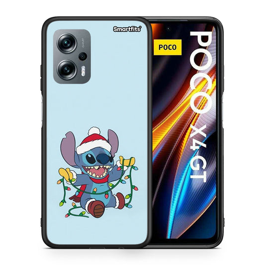 Θήκη Xiaomi Poco X4 GT Santa Stich από τη Smartfits με σχέδιο στο πίσω μέρος και μαύρο περίβλημα | Xiaomi Poco X4 GT Santa Stich case with colorful back and black bezels