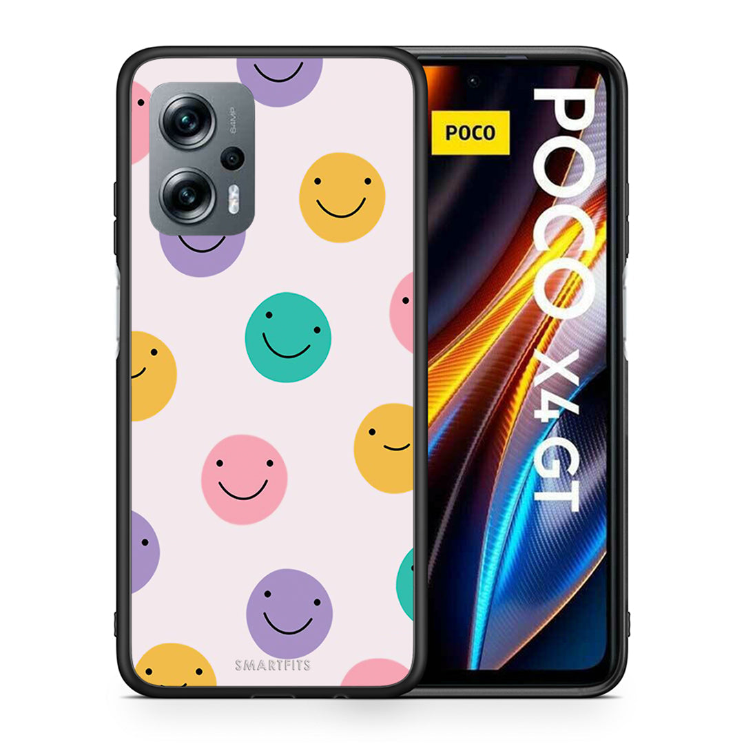 Θήκη Xiaomi Poco X4 GT Smiley Faces από τη Smartfits με σχέδιο στο πίσω μέρος και μαύρο περίβλημα | Xiaomi Poco X4 GT Smiley Faces case with colorful back and black bezels