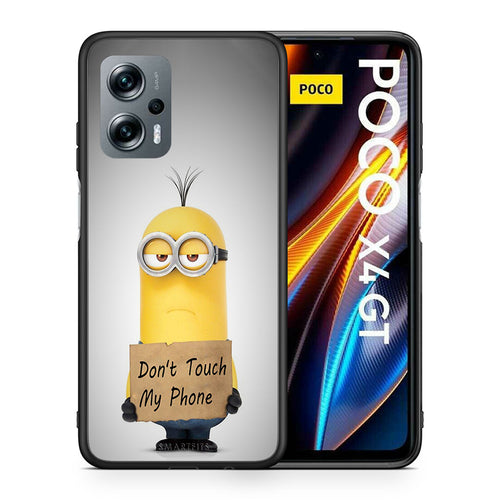 Θήκη Xiaomi Poco X4 GT Minion Text από τη Smartfits με σχέδιο στο πίσω μέρος και μαύρο περίβλημα | Xiaomi Poco X4 GT Minion Text case with colorful back and black bezels