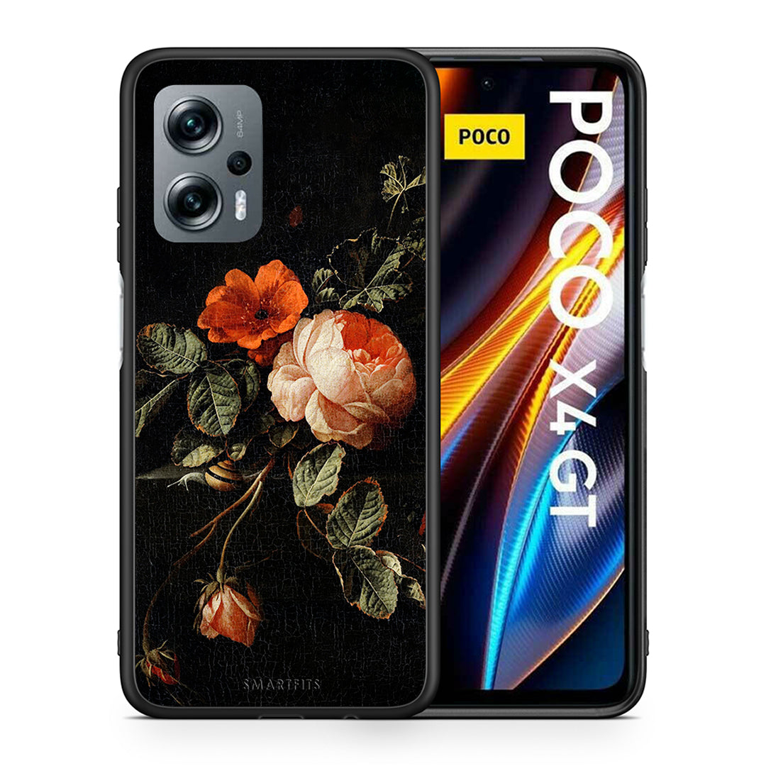 Θήκη Xiaomi Poco X4 GT Vintage Roses από τη Smartfits με σχέδιο στο πίσω μέρος και μαύρο περίβλημα | Xiaomi Poco X4 GT Vintage Roses case with colorful back and black bezels