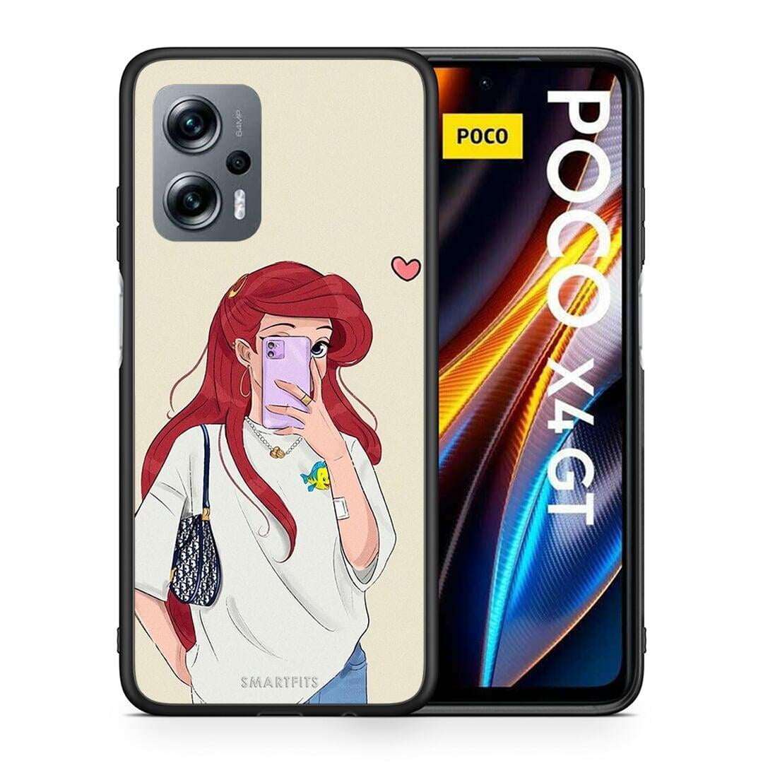 Θήκη Xiaomi Poco X4 GT Walking Mermaid από τη Smartfits με σχέδιο στο πίσω μέρος και μαύρο περίβλημα | Xiaomi Poco X4 GT Walking Mermaid case with colorful back and black bezels