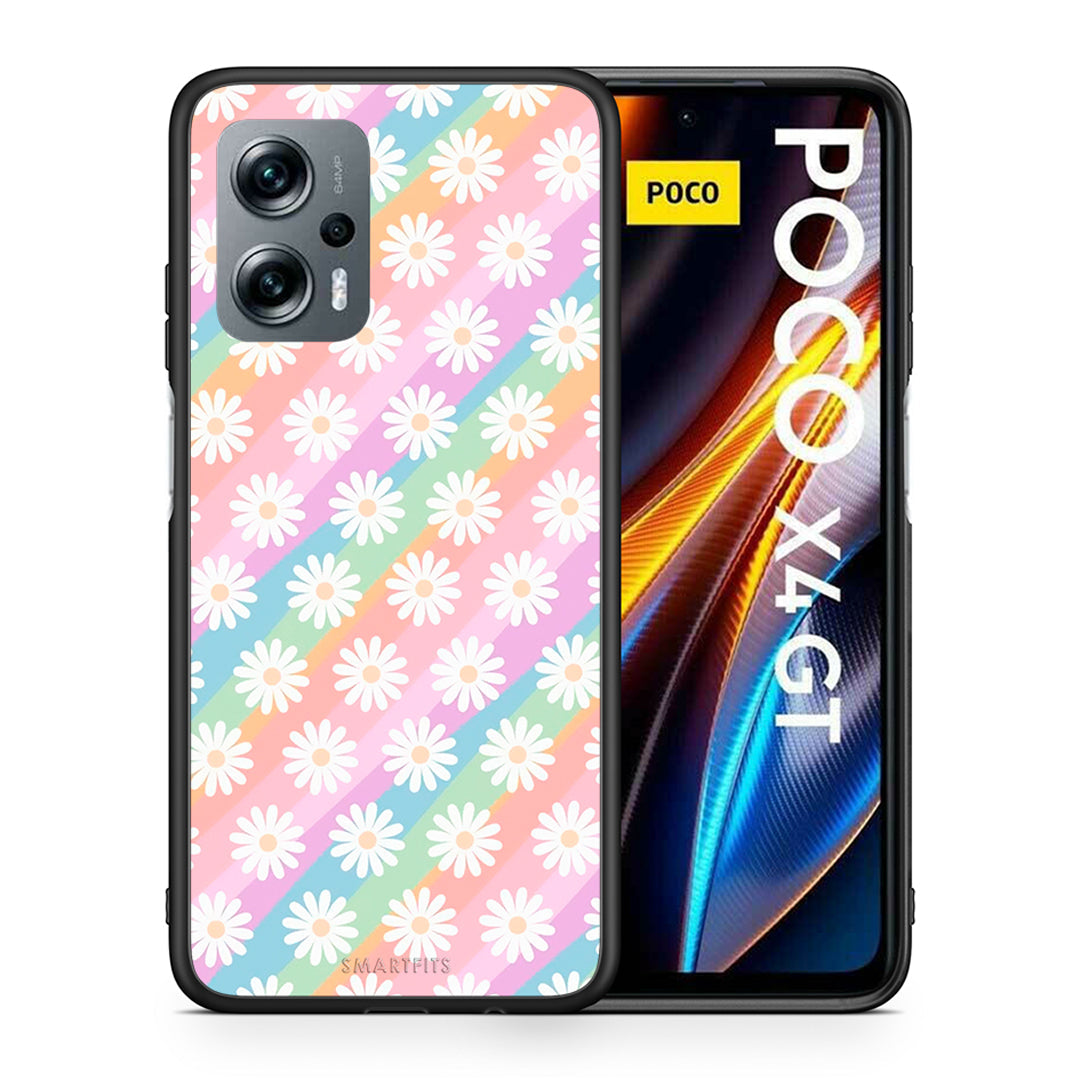 Θήκη Xiaomi Poco X4 GT White Daisies από τη Smartfits με σχέδιο στο πίσω μέρος και μαύρο περίβλημα | Xiaomi Poco X4 GT White Daisies case with colorful back and black bezels