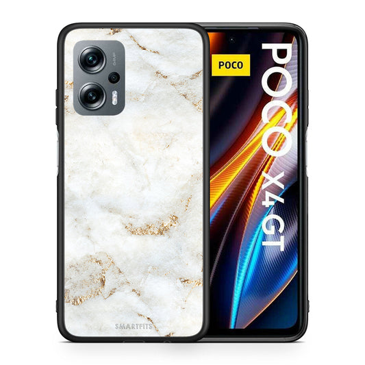 Θήκη Xiaomi Poco X4 GT White Gold Marble από τη Smartfits με σχέδιο στο πίσω μέρος και μαύρο περίβλημα | Xiaomi Poco X4 GT White Gold Marble case with colorful back and black bezels