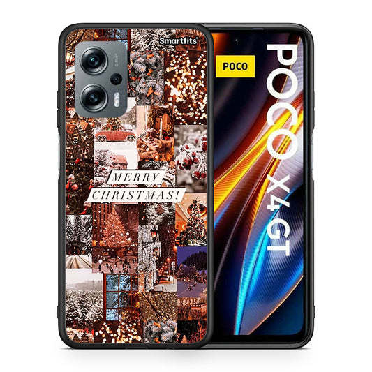 Θήκη Xiaomi Poco X4 GT Xmas Collage από τη Smartfits με σχέδιο στο πίσω μέρος και μαύρο περίβλημα | Xiaomi Poco X4 GT Xmas Collage case with colorful back and black bezels