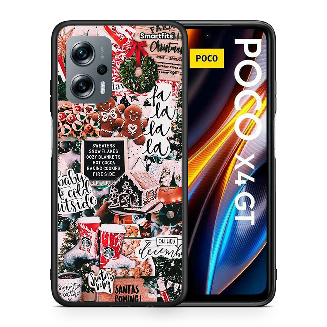Θήκη Xiaomi Poco X4 GT Xmas Habbits από τη Smartfits με σχέδιο στο πίσω μέρος και μαύρο περίβλημα | Xiaomi Poco X4 GT Xmas Habbits case with colorful back and black bezels