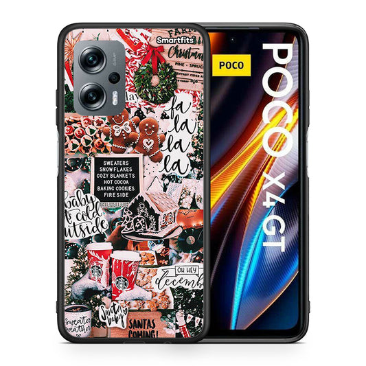 Θήκη Xiaomi Poco X4 GT Xmas Habbits από τη Smartfits με σχέδιο στο πίσω μέρος και μαύρο περίβλημα | Xiaomi Poco X4 GT Xmas Habbits case with colorful back and black bezels