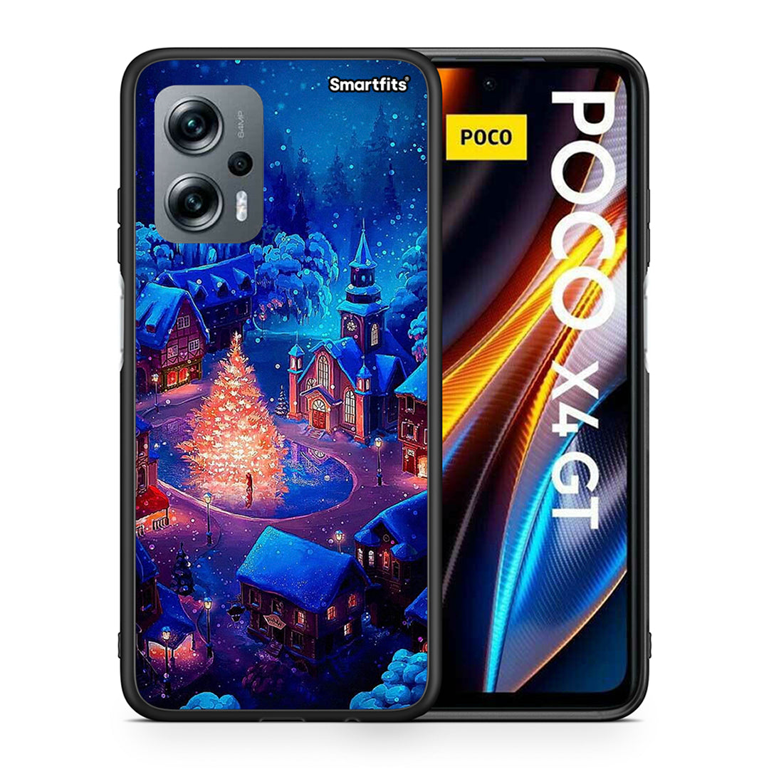 Θήκη Xiaomi Poco X4 GT Xmas Village από τη Smartfits με σχέδιο στο πίσω μέρος και μαύρο περίβλημα | Xiaomi Poco X4 GT Xmas Village case with colorful back and black bezels