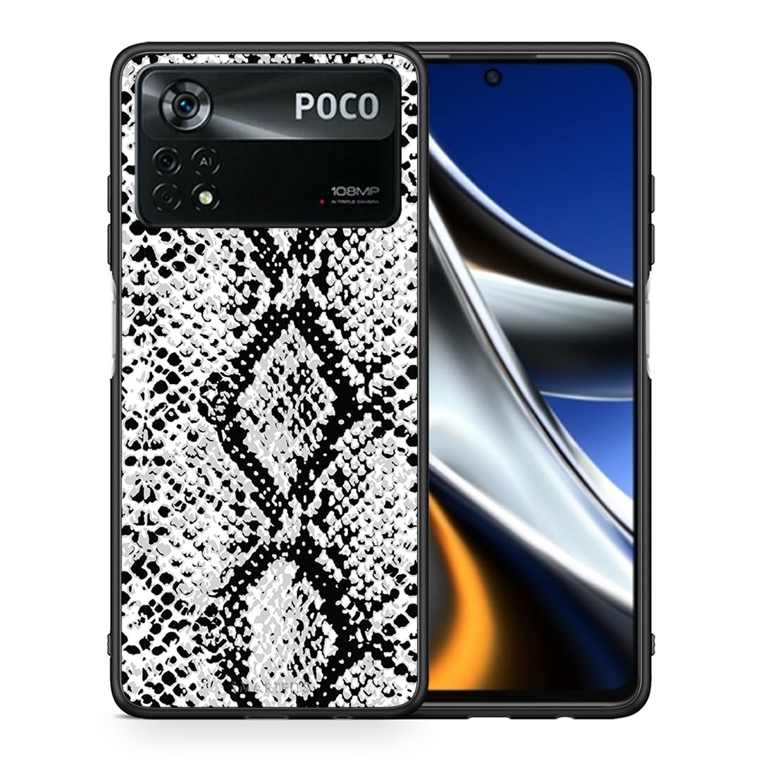Θήκη Xiaomi Poco X4 Pro 5G White Snake Animal από τη Smartfits με σχέδιο στο πίσω μέρος και μαύρο περίβλημα | Xiaomi Poco X4 Pro 5G White Snake Animal case with colorful back and black bezels