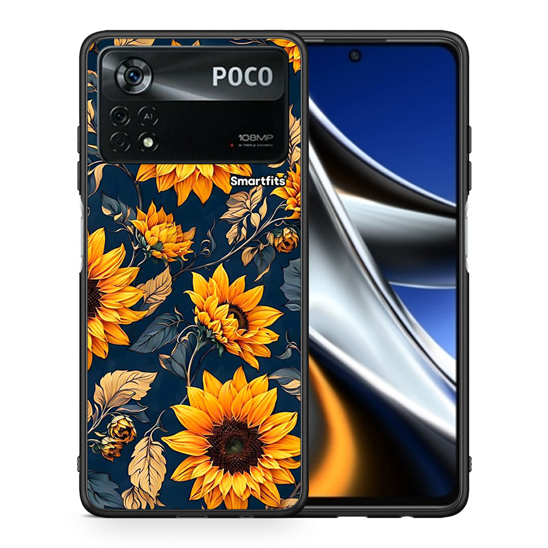 Θήκη Xiaomi Poco X4 Pro 5G Autumn Sunflowers από τη Smartfits με σχέδιο στο πίσω μέρος και μαύρο περίβλημα | Xiaomi Poco X4 Pro 5G Autumn Sunflowers case with colorful back and black bezels