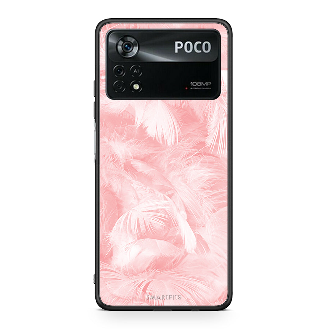 33 - Xiaomi Poco X4 Pro 5G Pink Feather Boho case, cover, bumper