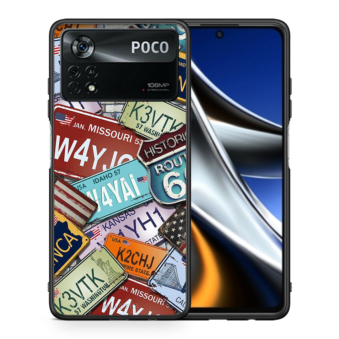 Θήκη Xiaomi Poco X4 Pro 5G Car Plates από τη Smartfits με σχέδιο στο πίσω μέρος και μαύρο περίβλημα | Xiaomi Poco X4 Pro 5G Car Plates case with colorful back and black bezels