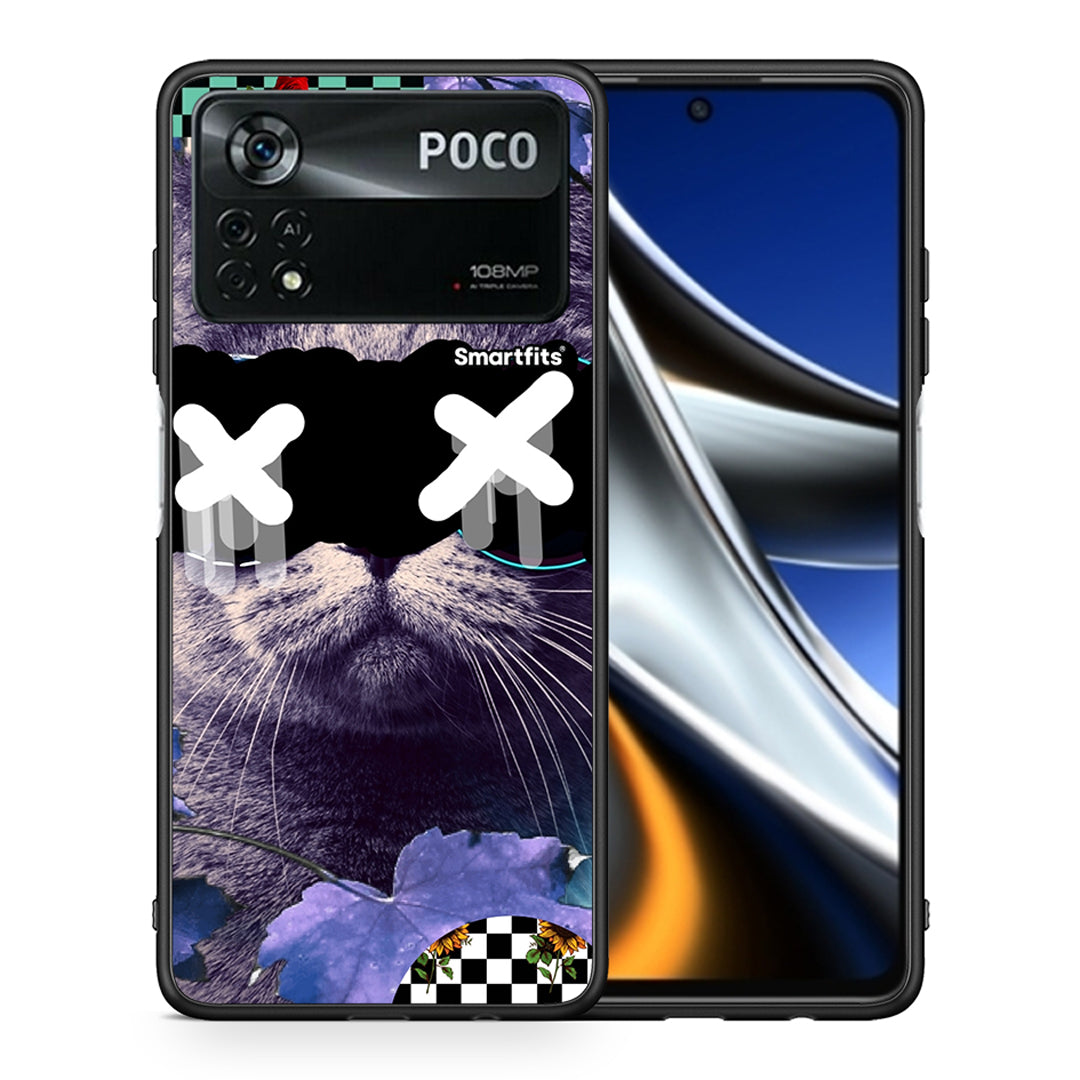 Θήκη Xiaomi Poco X4 Pro 5G Cat Collage από τη Smartfits με σχέδιο στο πίσω μέρος και μαύρο περίβλημα | Xiaomi Poco X4 Pro 5G Cat Collage case with colorful back and black bezels