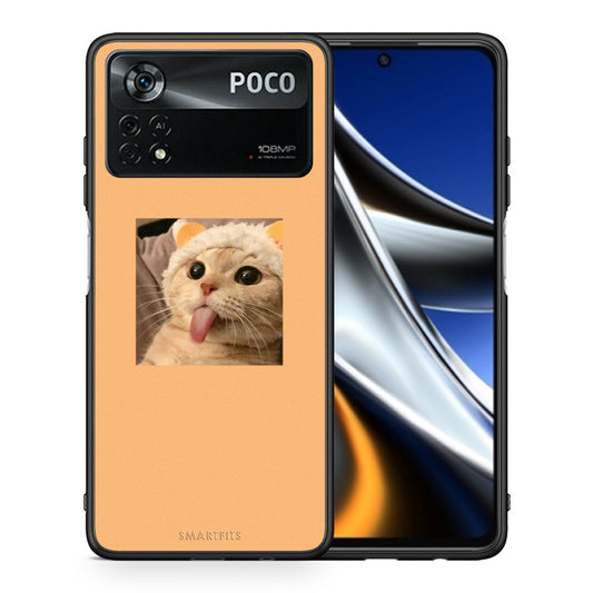 Θήκη Xiaomi Poco X4 Pro 5G Cat Tongue από τη Smartfits με σχέδιο στο πίσω μέρος και μαύρο περίβλημα | Xiaomi Poco X4 Pro 5G Cat Tongue case with colorful back and black bezels