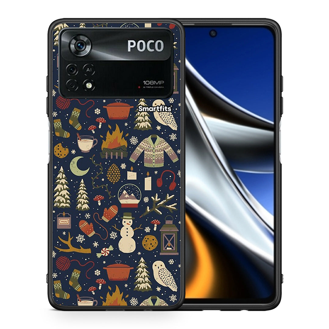 Θήκη Xiaomi Poco X4 Pro 5G Christmas Elements από τη Smartfits με σχέδιο στο πίσω μέρος και μαύρο περίβλημα | Xiaomi Poco X4 Pro 5G Christmas Elements case with colorful back and black bezels