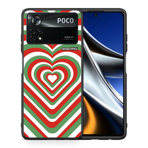 Θήκη Xiaomi Poco X4 Pro 5G Christmas Hearts από τη Smartfits με σχέδιο στο πίσω μέρος και μαύρο περίβλημα | Xiaomi Poco X4 Pro 5G Christmas Hearts case with colorful back and black bezels
