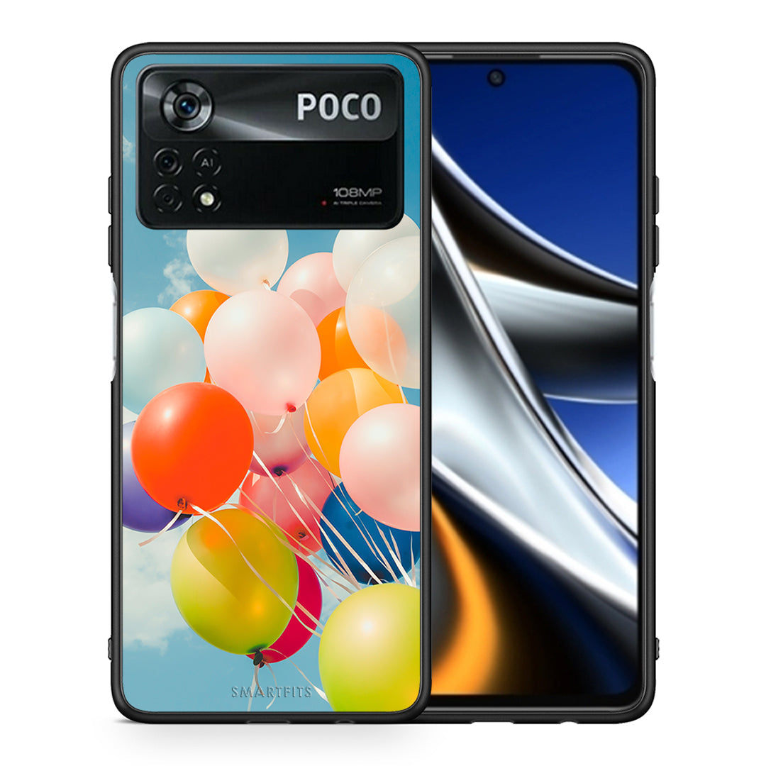 Θήκη Xiaomi Poco X4 Pro 5G Colorful Balloons από τη Smartfits με σχέδιο στο πίσω μέρος και μαύρο περίβλημα | Xiaomi Poco X4 Pro 5G Colorful Balloons case with colorful back and black bezels