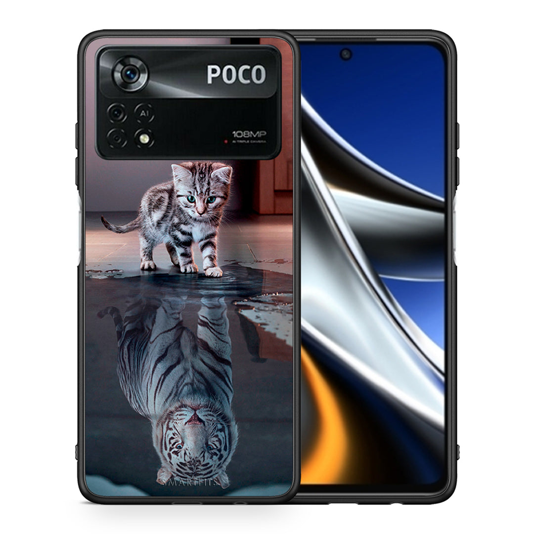 Θήκη Xiaomi Poco X4 Pro 5G Tiger Cute από τη Smartfits με σχέδιο στο πίσω μέρος και μαύρο περίβλημα | Xiaomi Poco X4 Pro 5G Tiger Cute case with colorful back and black bezels
