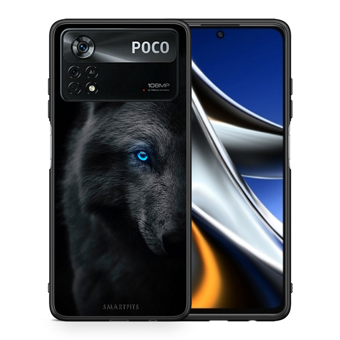 Θήκη Xiaomi Poco X4 Pro 5G Dark Wolf από τη Smartfits με σχέδιο στο πίσω μέρος και μαύρο περίβλημα | Xiaomi Poco X4 Pro 5G Dark Wolf case with colorful back and black bezels