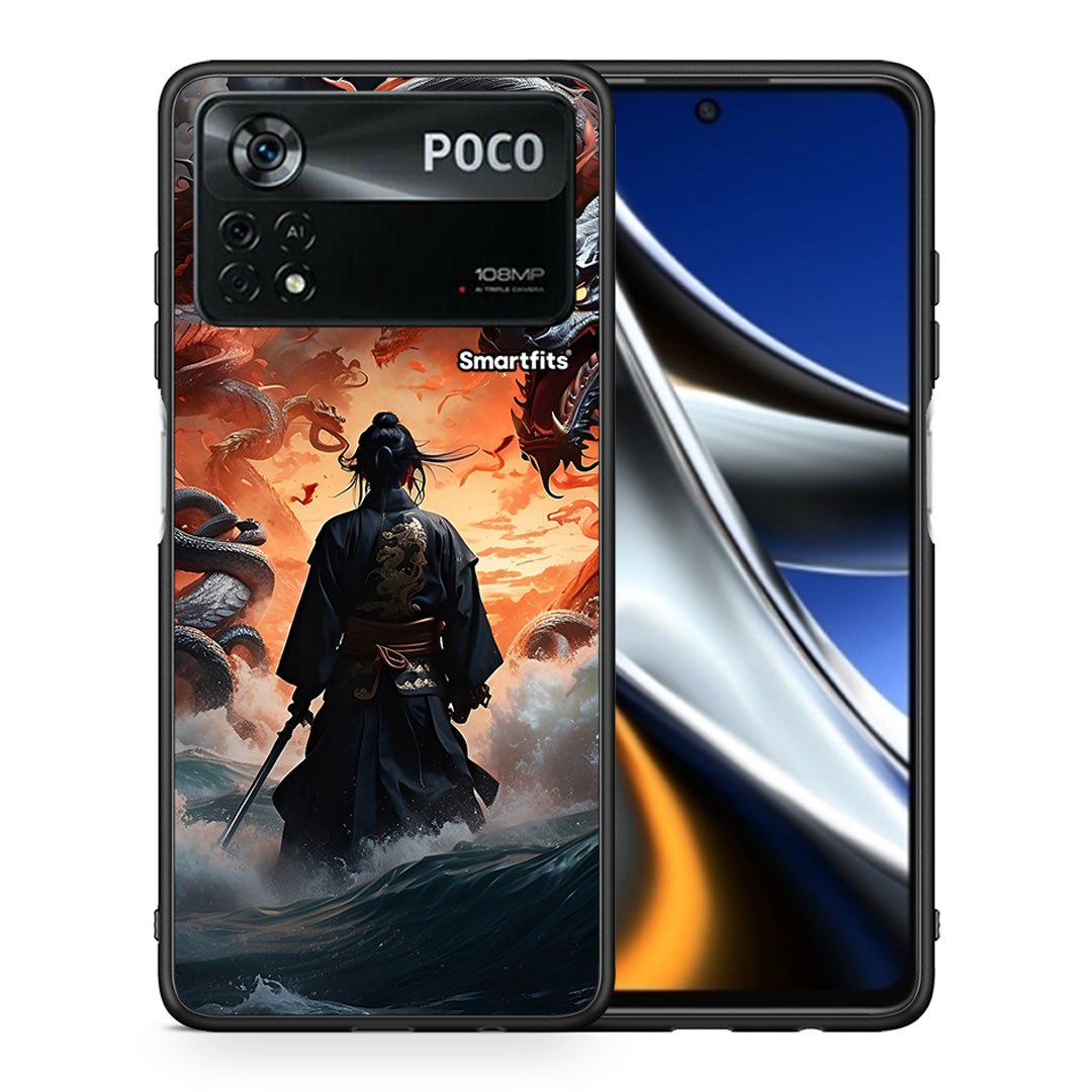 Θήκη Xiaomi Poco X4 Pro 5G Dragons Fight από τη Smartfits με σχέδιο στο πίσω μέρος και μαύρο περίβλημα | Xiaomi Poco X4 Pro 5G Dragons Fight case with colorful back and black bezels
