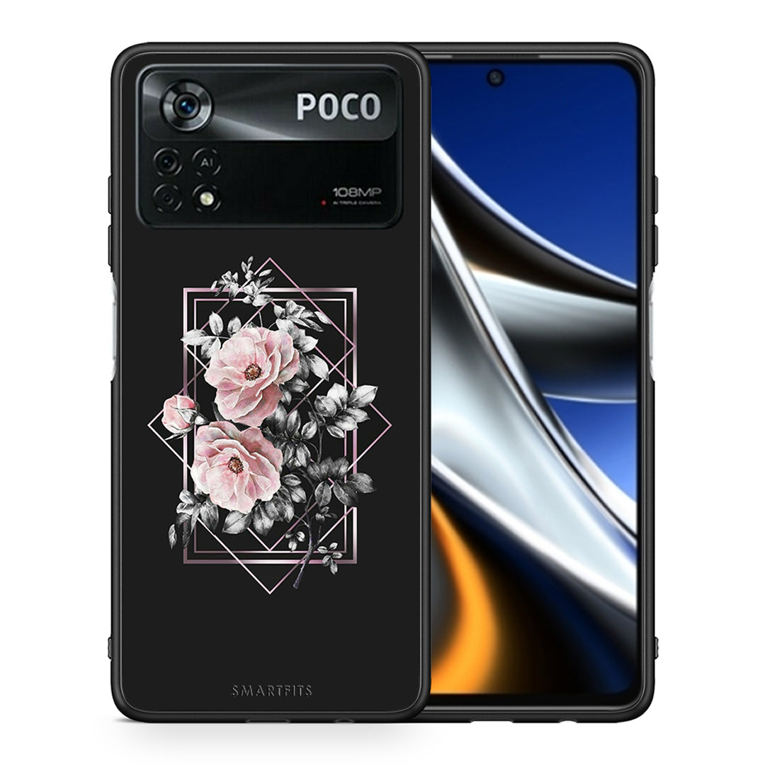 Θήκη Xiaomi Poco X4 Pro 5G Frame Flower από τη Smartfits με σχέδιο στο πίσω μέρος και μαύρο περίβλημα | Xiaomi Poco X4 Pro 5G Frame Flower case with colorful back and black bezels
