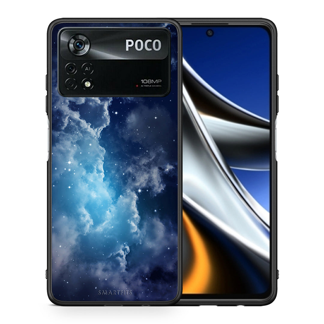 Θήκη Xiaomi Poco X4 Pro 5G Blue Sky Galaxy από τη Smartfits με σχέδιο στο πίσω μέρος και μαύρο περίβλημα | Xiaomi Poco X4 Pro 5G Blue Sky Galaxy case with colorful back and black bezels