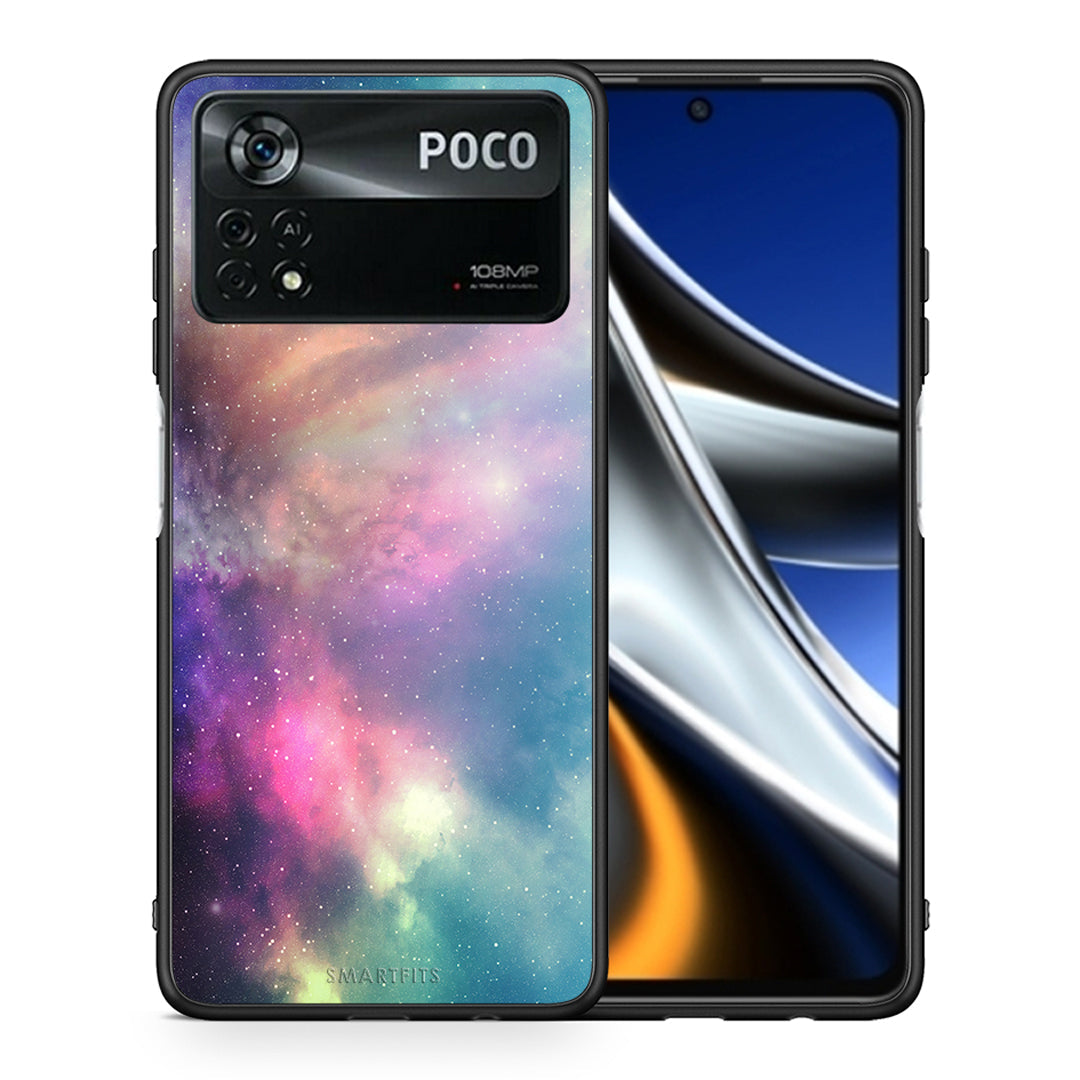 Θήκη Xiaomi Poco X4 Pro 5G Rainbow Galaxy από τη Smartfits με σχέδιο στο πίσω μέρος και μαύρο περίβλημα | Xiaomi Poco X4 Pro 5G Rainbow Galaxy case with colorful back and black bezels