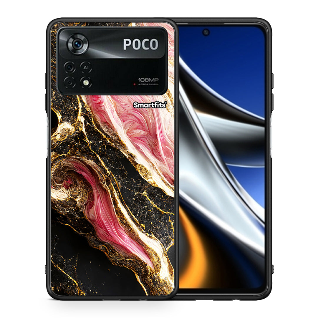 Θήκη Xiaomi Poco X4 Pro 5G Glamorous Pink Marble από τη Smartfits με σχέδιο στο πίσω μέρος και μαύρο περίβλημα | Xiaomi Poco X4 Pro 5G Glamorous Pink Marble case with colorful back and black bezels