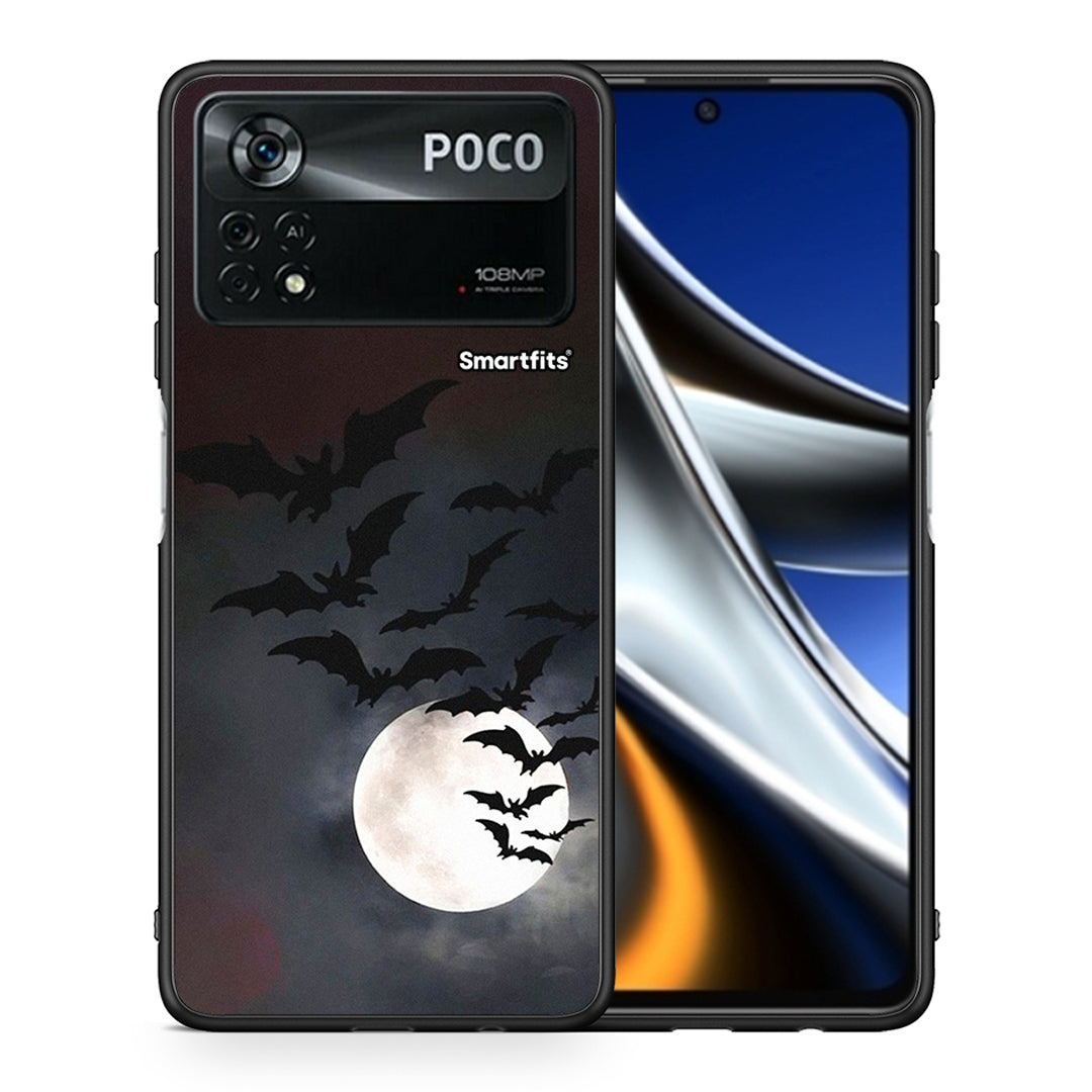 Θήκη Xiaomi Poco X4 Pro 5G Halloween Bat Night από τη Smartfits με σχέδιο στο πίσω μέρος και μαύρο περίβλημα | Xiaomi Poco X4 Pro 5G Halloween Bat Night case with colorful back and black bezels