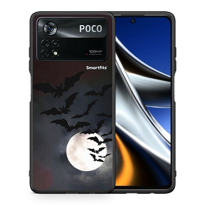 Θήκη Xiaomi Poco X4 Pro 5G Halloween Bat Night από τη Smartfits με σχέδιο στο πίσω μέρος και μαύρο περίβλημα | Xiaomi Poco X4 Pro 5G Halloween Bat Night case with colorful back and black bezels