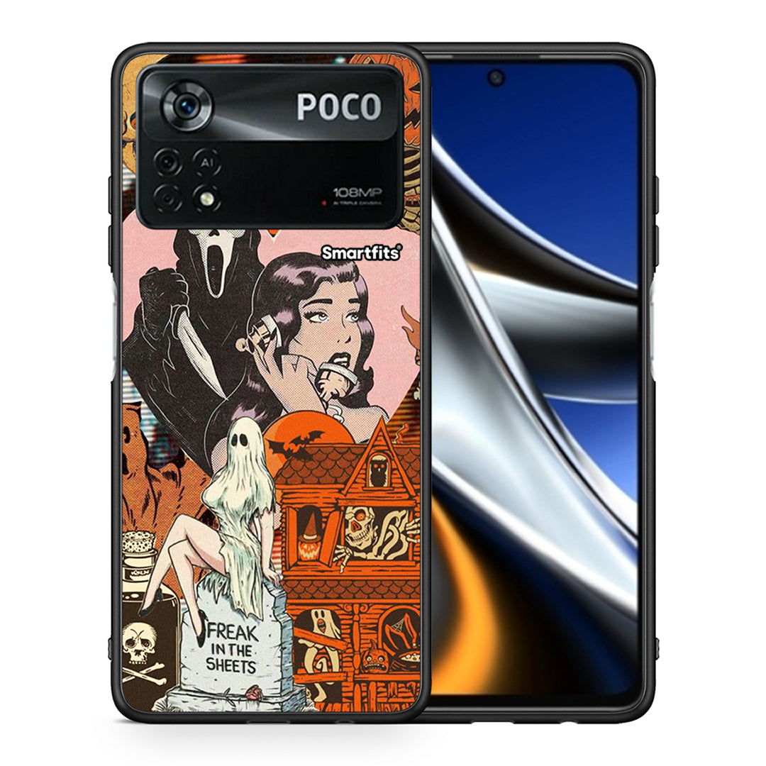 Θήκη Xiaomi Poco X4 Pro 5G Halloween Collage από τη Smartfits με σχέδιο στο πίσω μέρος και μαύρο περίβλημα | Xiaomi Poco X4 Pro 5G Halloween Collage case with colorful back and black bezels