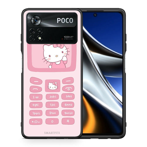 Θήκη Αγίου Βαλεντίνου Xiaomi Poco X4 Pro 5G Hello Kitten από τη Smartfits με σχέδιο στο πίσω μέρος και μαύρο περίβλημα | Xiaomi Poco X4 Pro 5G Hello Kitten case with colorful back and black bezels