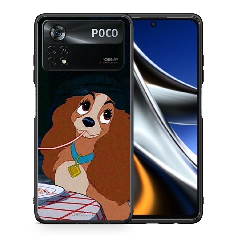 Θήκη Αγίου Βαλεντίνου Xiaomi Poco X4 Pro 5G Lady And Tramp 2 από τη Smartfits με σχέδιο στο πίσω μέρος και μαύρο περίβλημα | Xiaomi Poco X4 Pro 5G Lady And Tramp 2 case with colorful back and black bezels