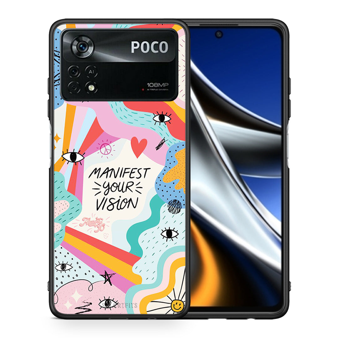 Θήκη Xiaomi Poco X4 Pro 5G Manifest Your Vision από τη Smartfits με σχέδιο στο πίσω μέρος και μαύρο περίβλημα | Xiaomi Poco X4 Pro 5G Manifest Your Vision case with colorful back and black bezels