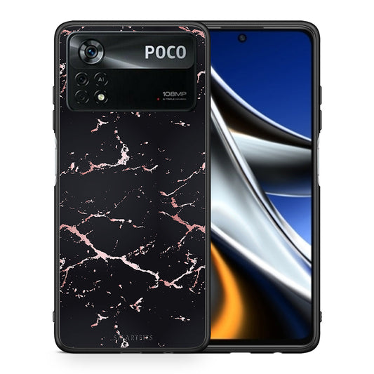 Θήκη Xiaomi Poco X4 Pro 5G Black Rosegold Marble από τη Smartfits με σχέδιο στο πίσω μέρος και μαύρο περίβλημα | Xiaomi Poco X4 Pro 5G Black Rosegold Marble case with colorful back and black bezels