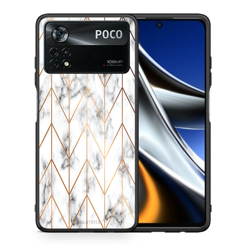 Θήκη Xiaomi Poco X4 Pro 5G Gold Geometric Marble από τη Smartfits με σχέδιο στο πίσω μέρος και μαύρο περίβλημα | Xiaomi Poco X4 Pro 5G Gold Geometric Marble case with colorful back and black bezels