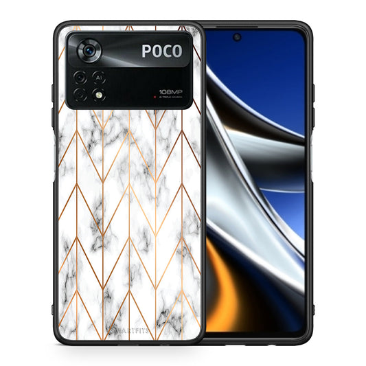 Θήκη Xiaomi Poco X4 Pro 5G Gold Geometric Marble από τη Smartfits με σχέδιο στο πίσω μέρος και μαύρο περίβλημα | Xiaomi Poco X4 Pro 5G Gold Geometric Marble case with colorful back and black bezels