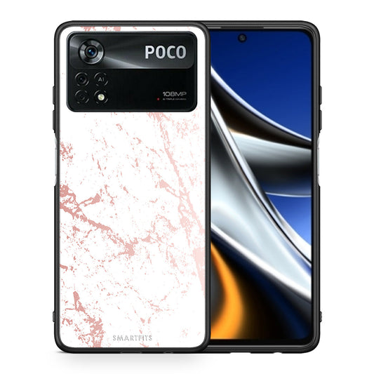 Θήκη Xiaomi Poco X4 Pro 5G Pink Splash Marble από τη Smartfits με σχέδιο στο πίσω μέρος και μαύρο περίβλημα | Xiaomi Poco X4 Pro 5G Pink Splash Marble case with colorful back and black bezels