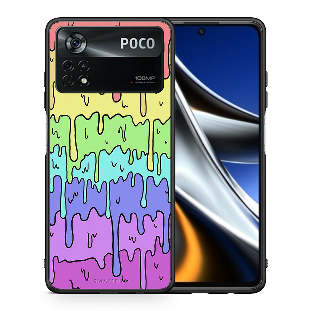 Θήκη Xiaomi Poco X4 Pro 5G Melting Rainbow από τη Smartfits με σχέδιο στο πίσω μέρος και μαύρο περίβλημα | Xiaomi Poco X4 Pro 5G Melting Rainbow case with colorful back and black bezels