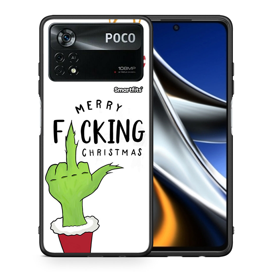 Θήκη Xiaomi Poco X4 Pro 5G Merry F Xmas από τη Smartfits με σχέδιο στο πίσω μέρος και μαύρο περίβλημα | Xiaomi Poco X4 Pro 5G Merry F Xmas case with colorful back and black bezels