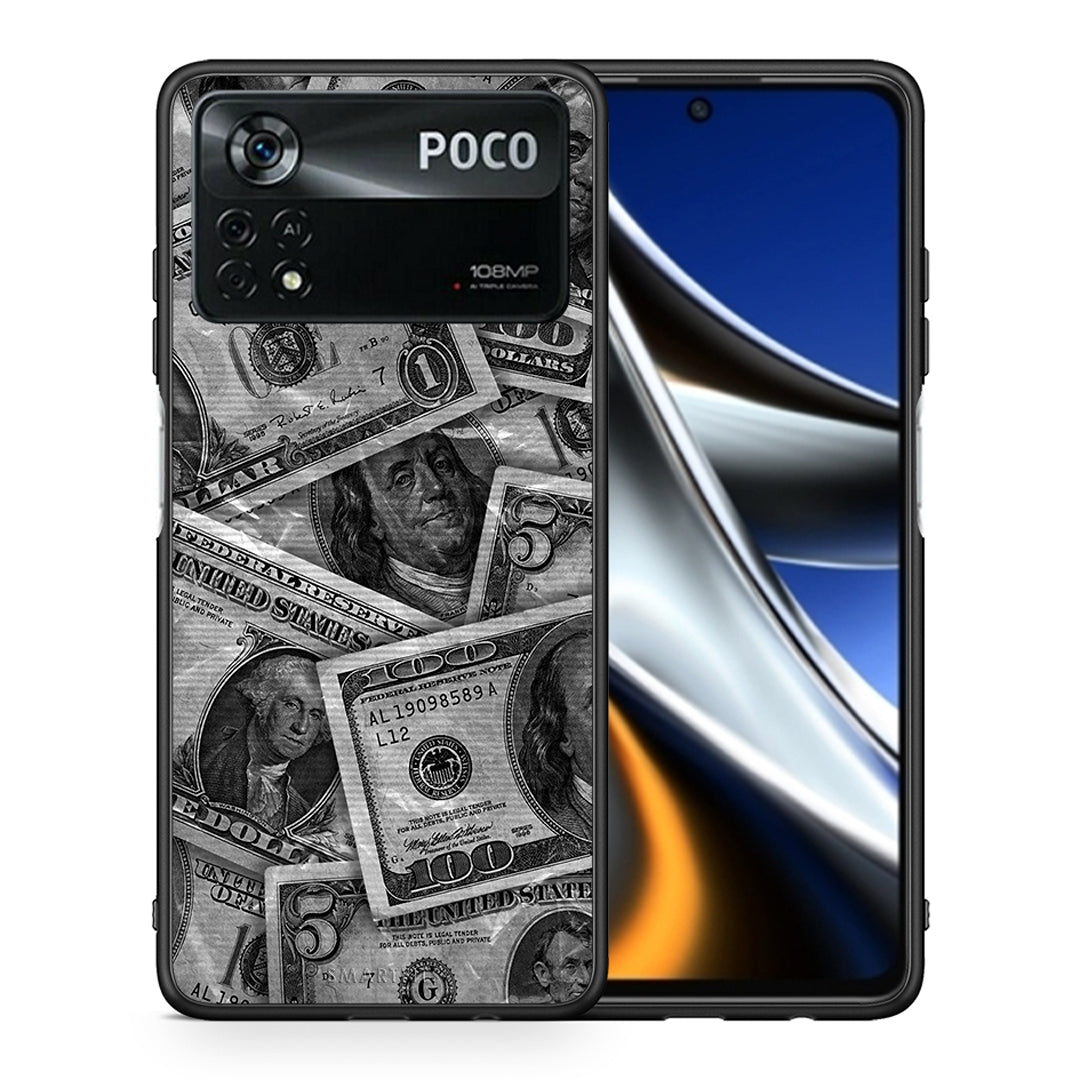 Θήκη Xiaomi Poco X4 Pro 5G Money Dollars από τη Smartfits με σχέδιο στο πίσω μέρος και μαύρο περίβλημα | Xiaomi Poco X4 Pro 5G Money Dollars case with colorful back and black bezels