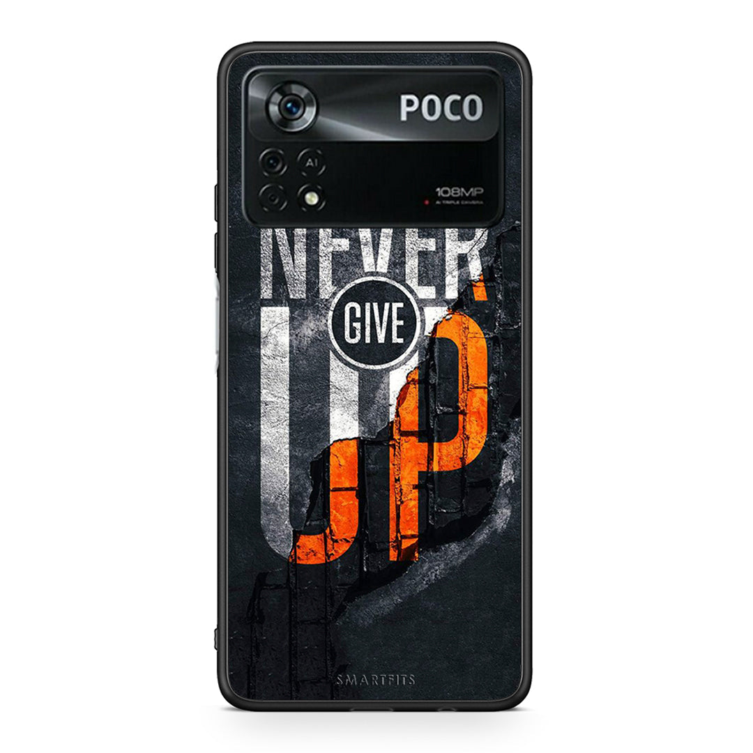 Xiaomi Poco X4 Pro 5G Never Give Up Θήκη Αγίου Βαλεντίνου από τη Smartfits με σχέδιο στο πίσω μέρος και μαύρο περίβλημα | Smartphone case with colorful back and black bezels by Smartfits
