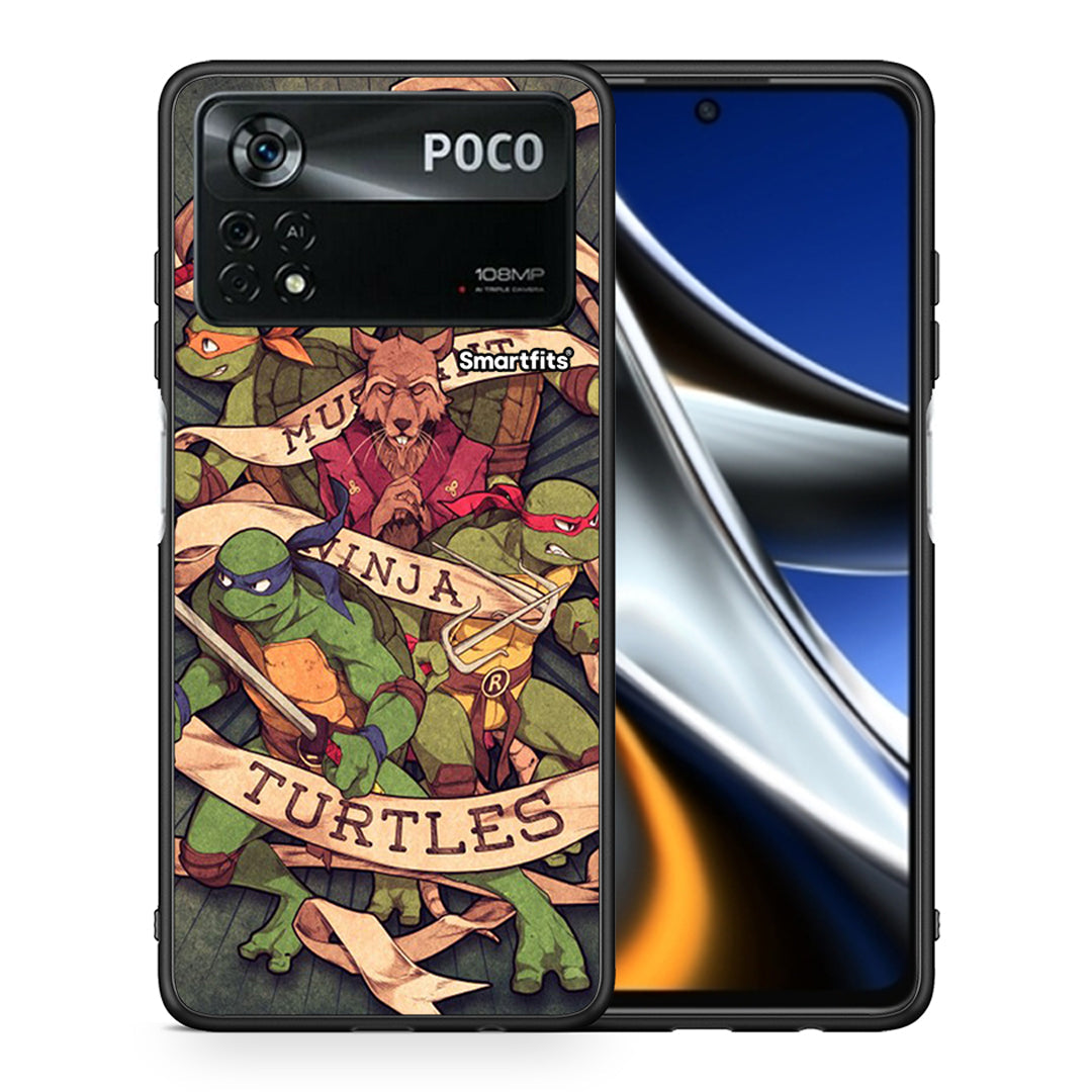 Θήκη Xiaomi Poco X4 Pro 5G Ninja Turtles από τη Smartfits με σχέδιο στο πίσω μέρος και μαύρο περίβλημα | Xiaomi Poco X4 Pro 5G Ninja Turtles case with colorful back and black bezels