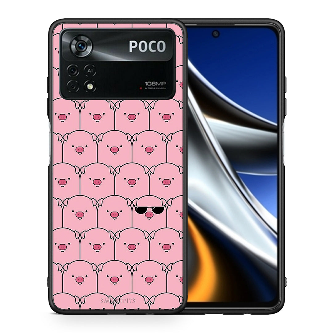 Θήκη Xiaomi Poco X4 Pro 5G Pig Glasses από τη Smartfits με σχέδιο στο πίσω μέρος και μαύρο περίβλημα | Xiaomi Poco X4 Pro 5G Pig Glasses case with colorful back and black bezels