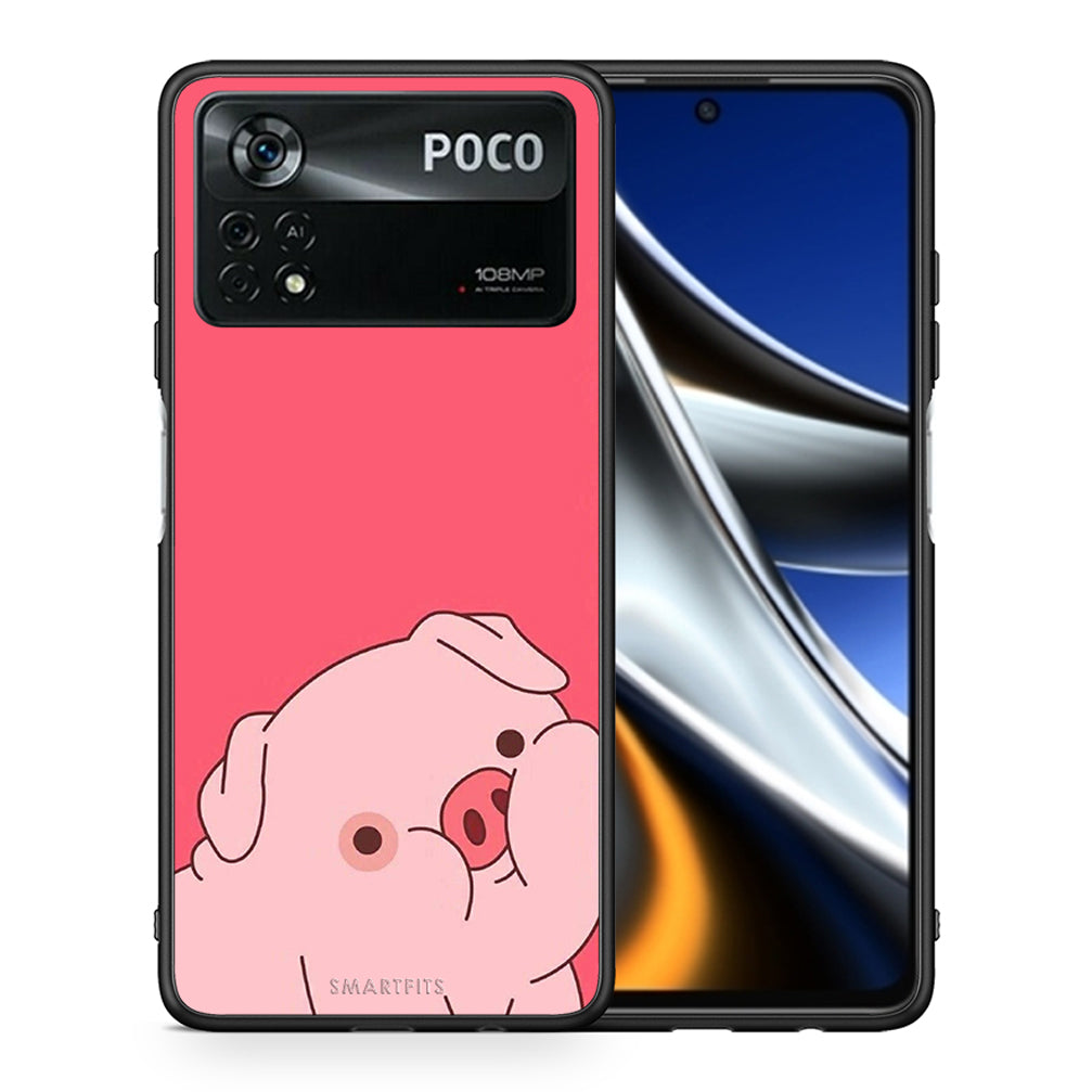 Θήκη Αγίου Βαλεντίνου Xiaomi Poco X4 Pro 5G Pig Love 1 από τη Smartfits με σχέδιο στο πίσω μέρος και μαύρο περίβλημα | Xiaomi Poco X4 Pro 5G Pig Love 1 case with colorful back and black bezels