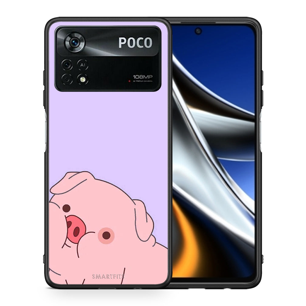 Θήκη Αγίου Βαλεντίνου Xiaomi Poco X4 Pro 5G Pig Love 2 από τη Smartfits με σχέδιο στο πίσω μέρος και μαύρο περίβλημα | Xiaomi Poco X4 Pro 5G Pig Love 2 case with colorful back and black bezels