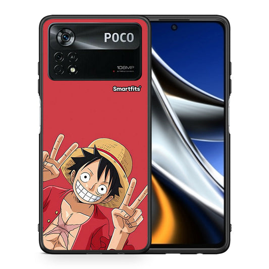 Θήκη Xiaomi Poco X4 Pro 5G Pirate Luffy από τη Smartfits με σχέδιο στο πίσω μέρος και μαύρο περίβλημα | Xiaomi Poco X4 Pro 5G Pirate Luffy case with colorful back and black bezels