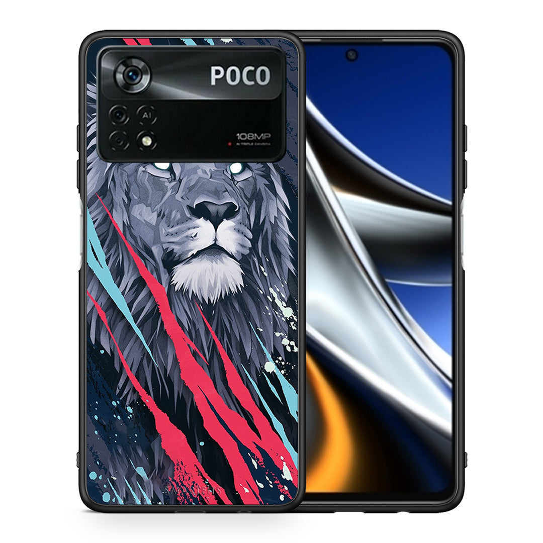 Θήκη Xiaomi Poco X4 Pro 5G Lion Designer PopArt από τη Smartfits με σχέδιο στο πίσω μέρος και μαύρο περίβλημα | Xiaomi Poco X4 Pro 5G Lion Designer PopArt case with colorful back and black bezels